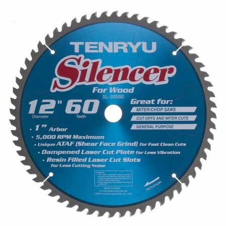 TENRYU 12in Silencer Miter Saw Blade 60T 1in Arbor SL-30560